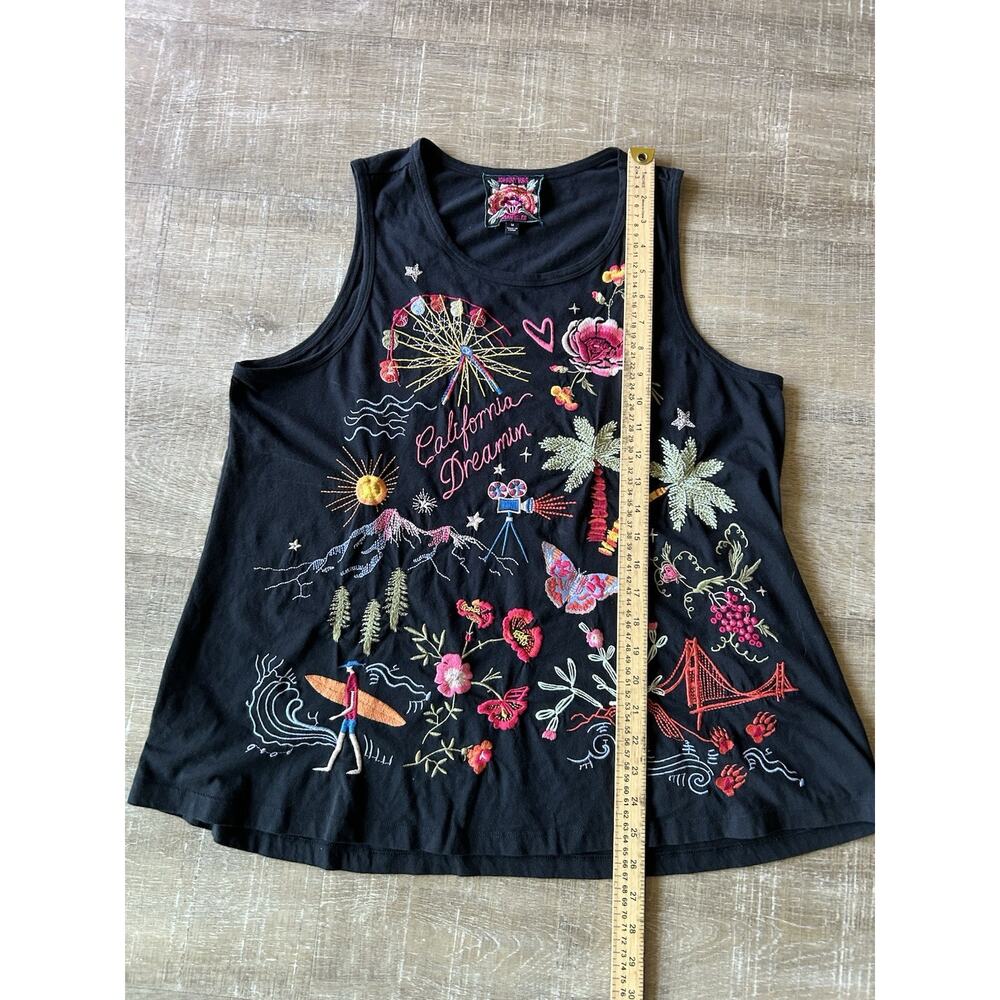 Johnny Was California Dreamin Embroidered Tank Top Womens M Black Boho Cotton - Picture 6 of 7